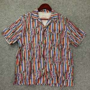 Rainbow Striped Camp Shirt Mens XS Colorful Tencel Y2K Pride Boxy Queer HOMOCO